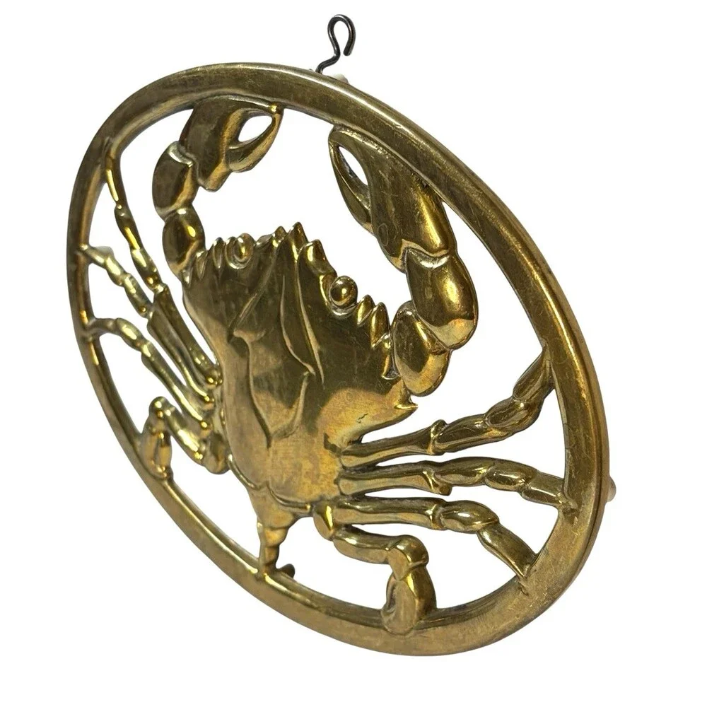 Sea Crab Brass Trivet 1983 Gorham BR 17 Made in Italy Beach Theme Nautical Decor